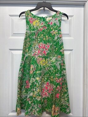 Anthropologie Maeve Green Floral Lace sequin embellished Overlay Sundress Size 8